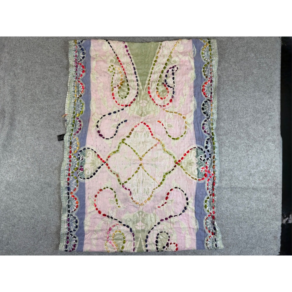 Raj Infinity Scarf Womens OS Pink Green Blue Paisley Embroidered Rayon Excellent